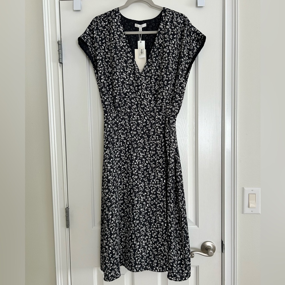 Joie Black and White Floral Patterned Midi Wrap Dress